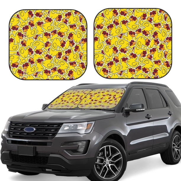 Balery Duck with Star Sunglasses Parasol para parabrisas de coche de 2 piezas | Parasol plegable para parabrisas delantero de coche para la mayoría de sedanes-Medium