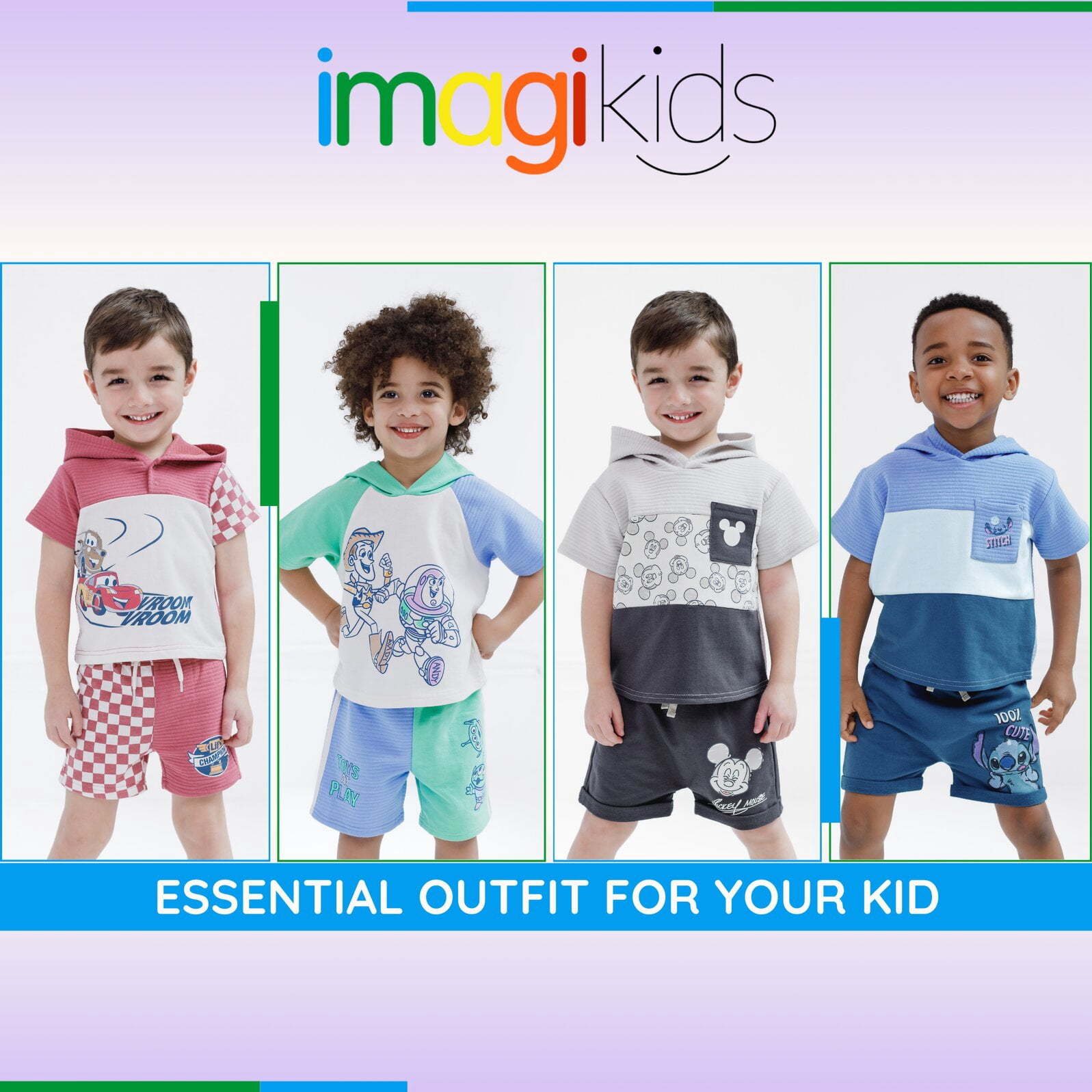 Disney Mickey Mouse Baby Boys' 2-Piece Hooded Tee and Shorts Set Dark Grey Mickey