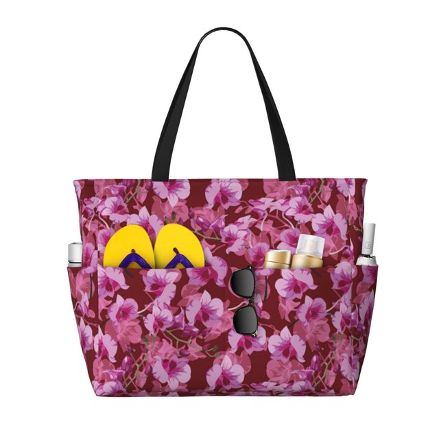 Disketp Orchids Flowers Bolsa de Playa de Gran Capacidad, Bolso Impermeable y a Prueba de Arena para Mujer, Ideal para Playa, Piscina y Natación