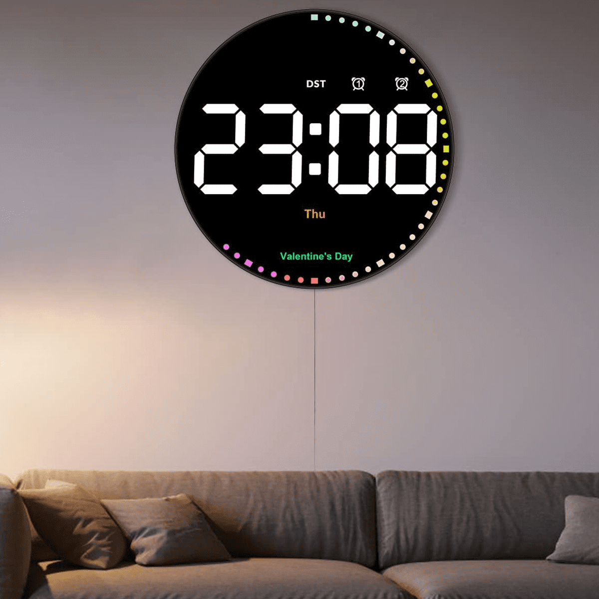 Digital Wall Clock with Colorful Light,10Inch LED Digital Clock with Remote,Time Alarm Clock for Living Room  Gym