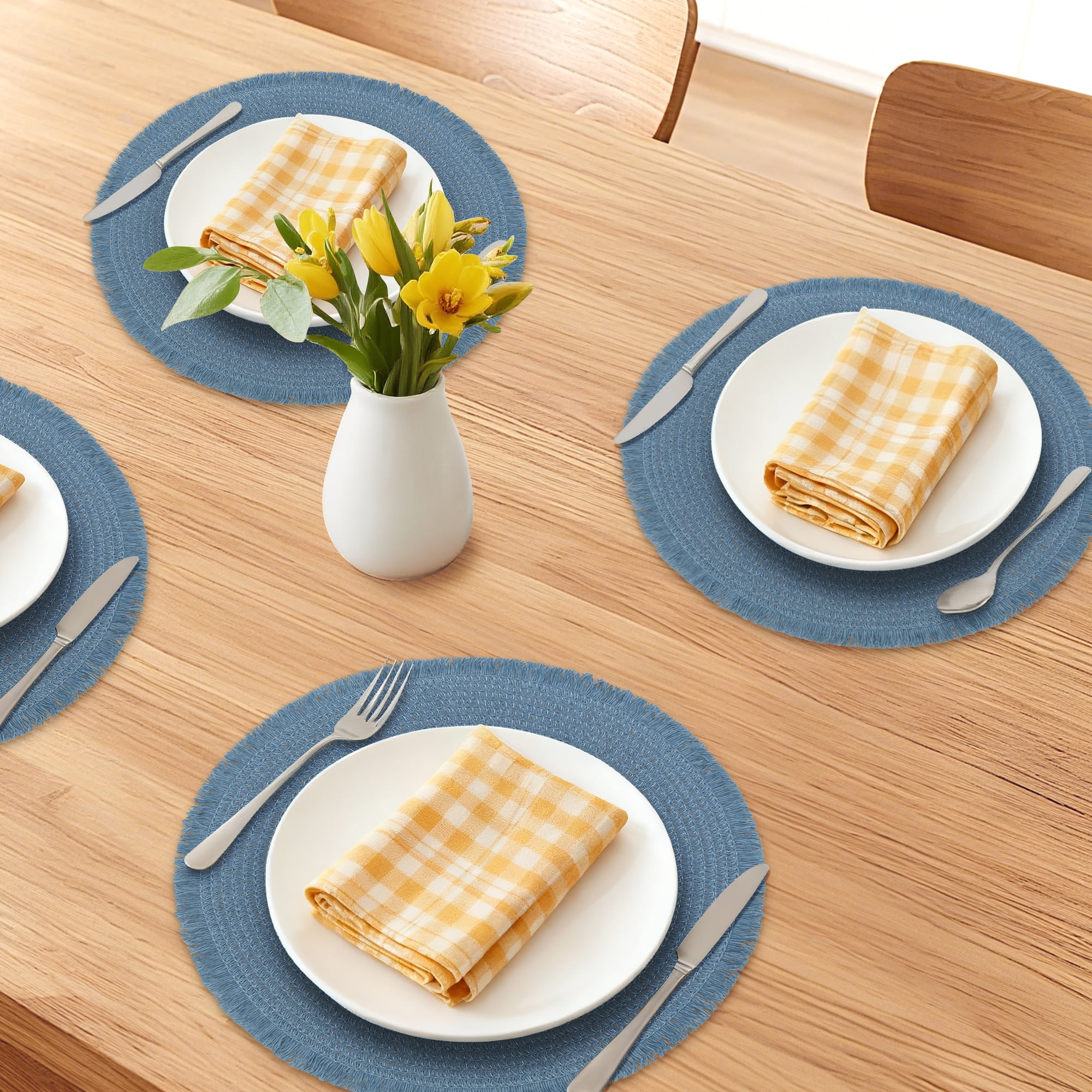 Unique Bargains Set of 6 Woven Placemats for Kitchen Use Blue 15x15inch