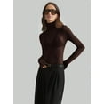 thumbnail image 4 of Top de Larga Ajustado de de Color Liso con Cuello Alto para Mujer, Camisa Transparente. Marrón Oscuro XL, 4 of 7
