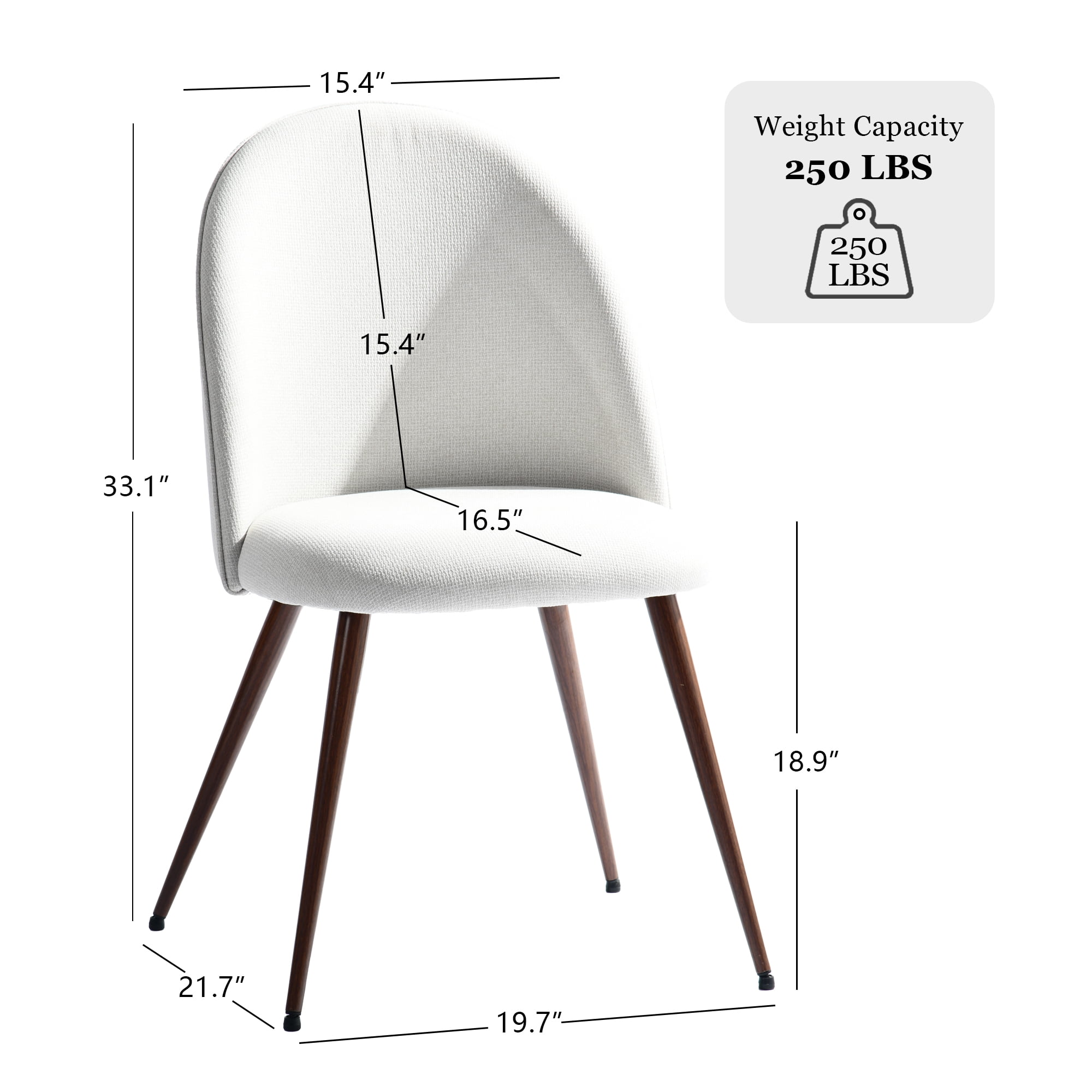Homy Casa 2 Piece Upholstered Fabric Dining Chairs with Thick Cushion and Walnut Finish Metal Legs