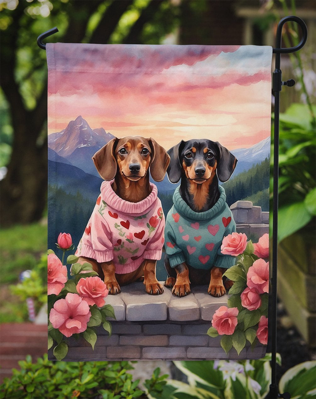 Dachshund Two Hearts Garden Flag