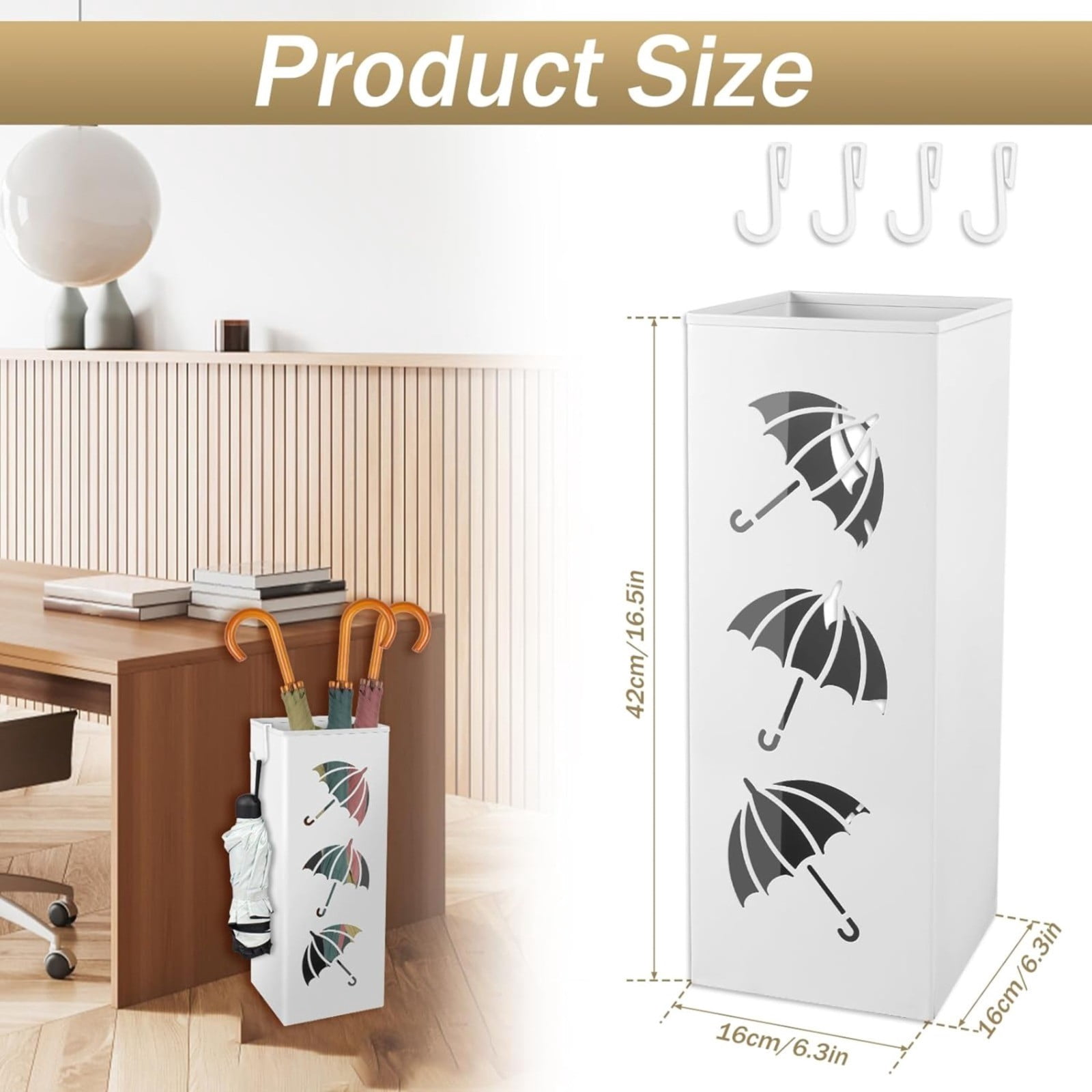 Dusknt Freestanding Metal Square Umbrella Stand White, Rack,