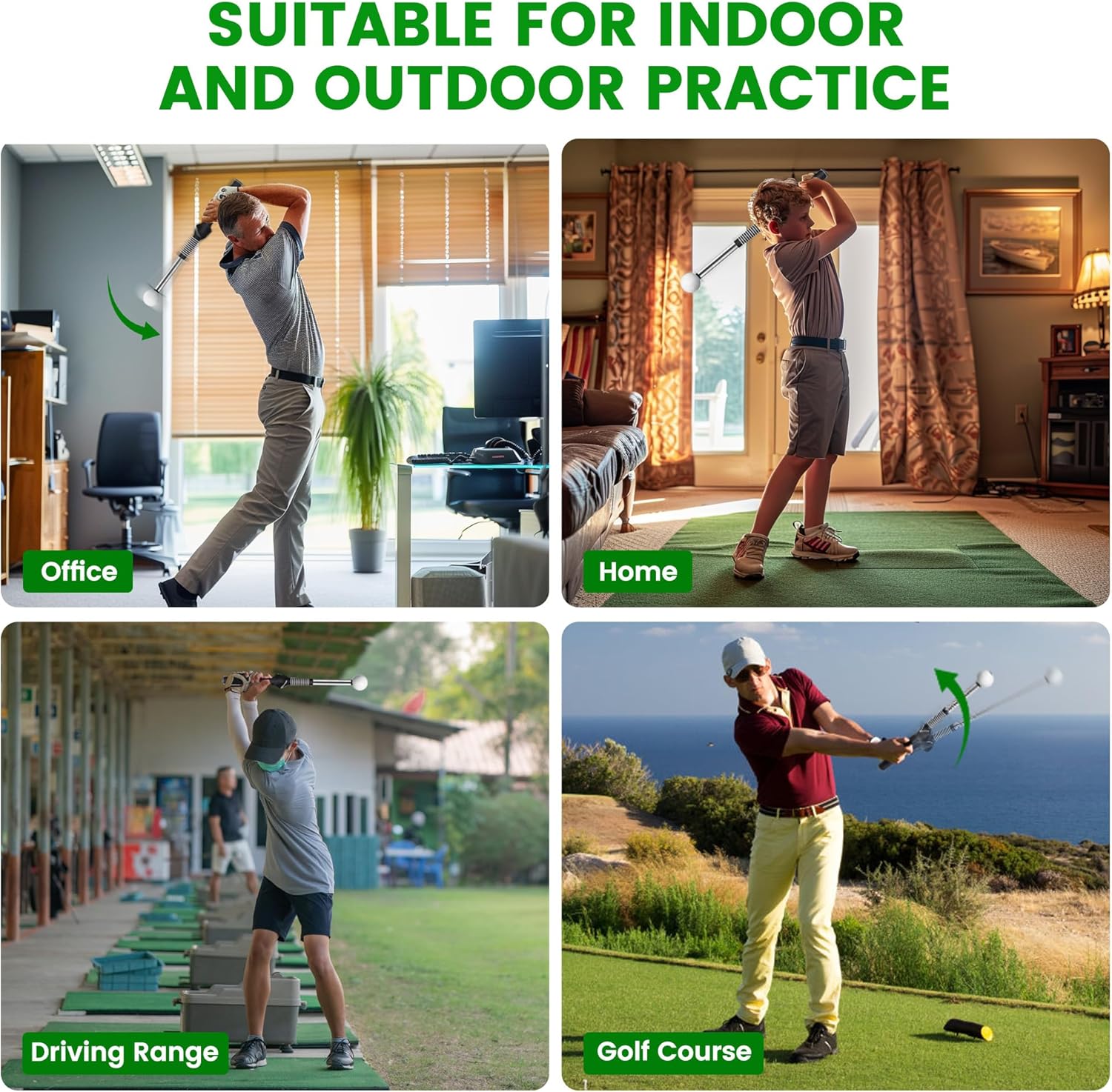 WAAYEE Retractable Golf Swing and Grip Trainer, Right-Handed, for Indoor Practice, Warm-Up, Tempo and Hitting Strength Training