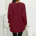 thumbnail image 5 of Fall Saving! HVOBTTY Women's Long Sleeved Pullover T Shirts, Fall Tops for Women, Women's Solid Color Crew Neck Drop Shoulder Pocketed Thermal Top Wine, XXL, 5 of 5