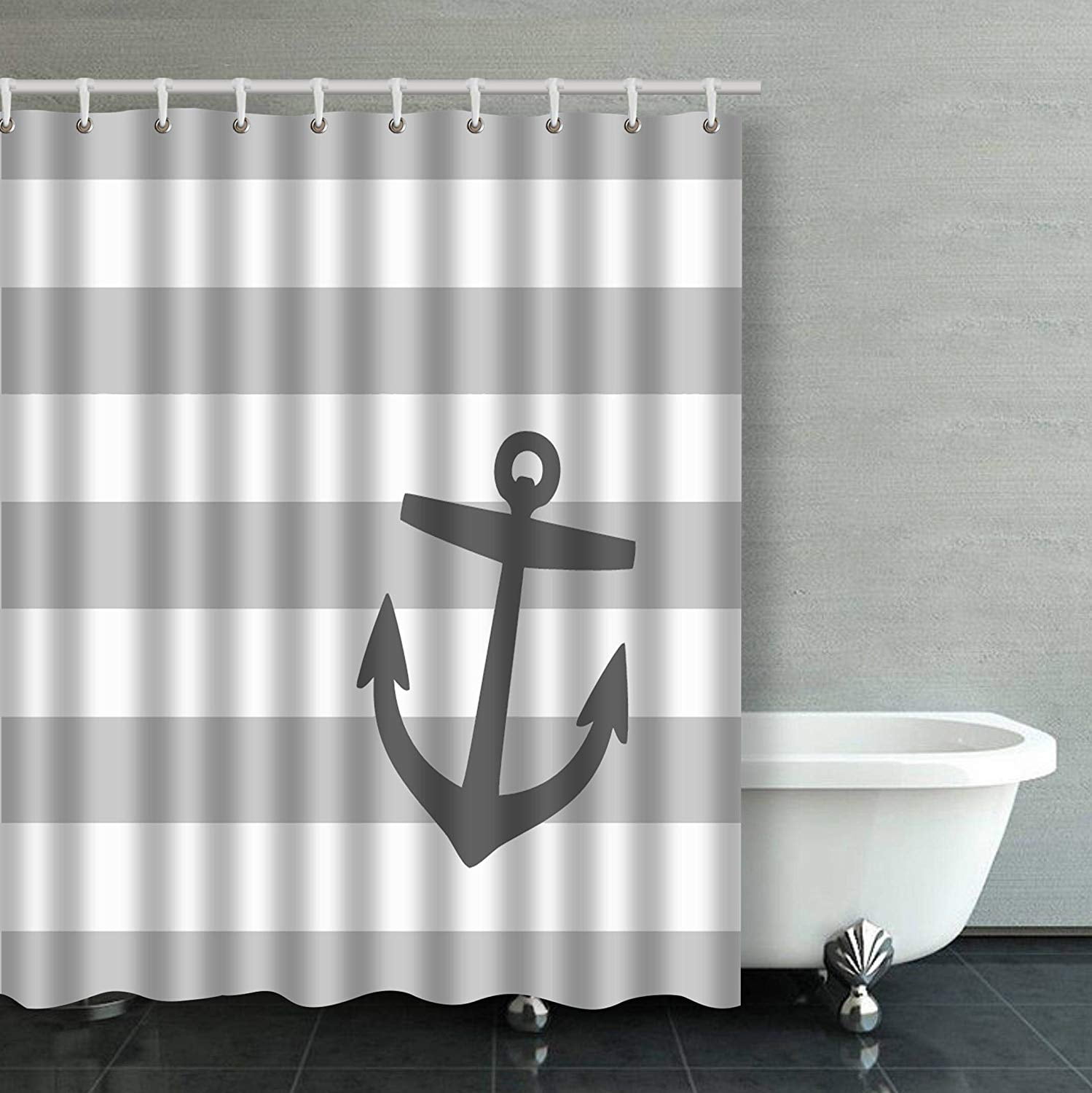 ARTJIA Stripe Pattern Gray And Charcoal Nautical Stripes Cute Anchor