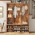 thumbnail image 2 of Brown Hall Tree with Storage Bench, 5-in-1 Entryway Bench with Coat Rack, Adjustable Shoe Storage, Hanging Hooks, Shoe Organizer for Entryway, White, 2 of 9