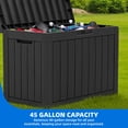 thumbnail image 5 of Dextrus 45 Gallon Weatherproof Resin Deck Box, Lockable Outdoor Storage Container, Heavy Duty Patio Storage Bin for Cushions, Throw Pillows, Garden Tools and Poolside Supplies, Black, 5 of 10