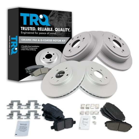 TRQ Front and Rear Brake Pad & Rotor Kit Brake Pads Brake Rotor Ceramic Premium G-Coated Fits Select 2001-2002 Acura MDX