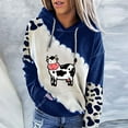 thumbnail image 2 of DDAPJ pyju Cute Cow Print Sweatshirt for Women, Long Sleeve Drawstring Hoodie Pullover Teen Girls Funny Graphic Hooded Tops with Kangaroo Pocket, 2 of 5