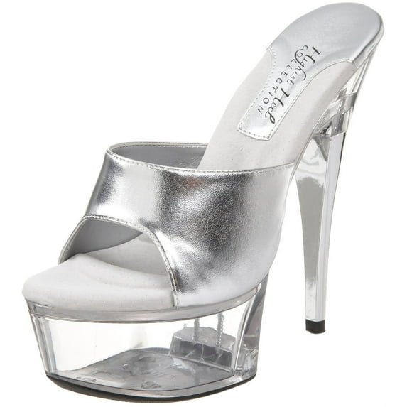 Highest Heel LOVER-SMET-9 6 in. Platform Mule Shoe with Metal Heel in Silver Metallic - Size 9