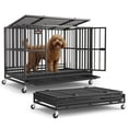 thumbnail image 1 of Feandrea Heavy-Duty Dog Crate, 5-Minute Quick Assembly, Foldable Dog Kennel Cage with Lockable Wheels, Double Doors, Escape Proof Fixed Bottom, Removable Tray, Easy to Clean, Ink Black, 37 Inch, 1 of 8