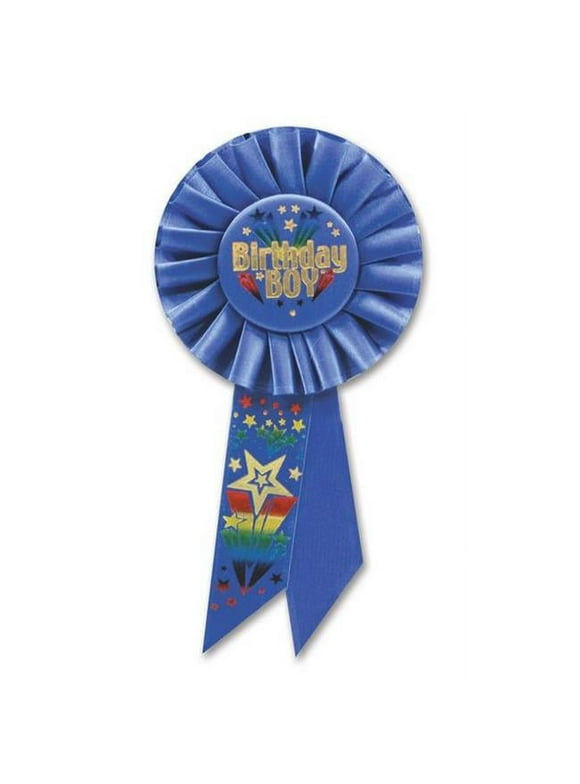 Beistle Biestle 3 1/4" x 6 1/2" Birthday Boy Rosette With Fireworks Blue 3/Pack RS193