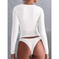 thumbnail image 5 of Quarter Zip V Neck Long Sleeve Cropped Top Going Out Tops for Womens Fall Fashion 2025 White M, 5 of 6