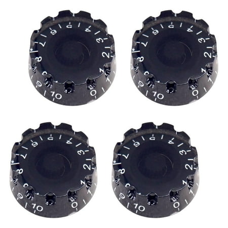 4Pcs Volumn timbre Knobs, Bass Speed Control Knobs ,Top Hat Knobs with Numbers Scale, Durable Acrylic Guitar Knobs, for Daily Use , Black