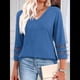 thumbnail image 4 of Blusas Elegantes e Informales de 3/4 para Mujer, Camisetas de Cuello en V A , Ropa de Verano 2025. Azul XL, 4 of 7