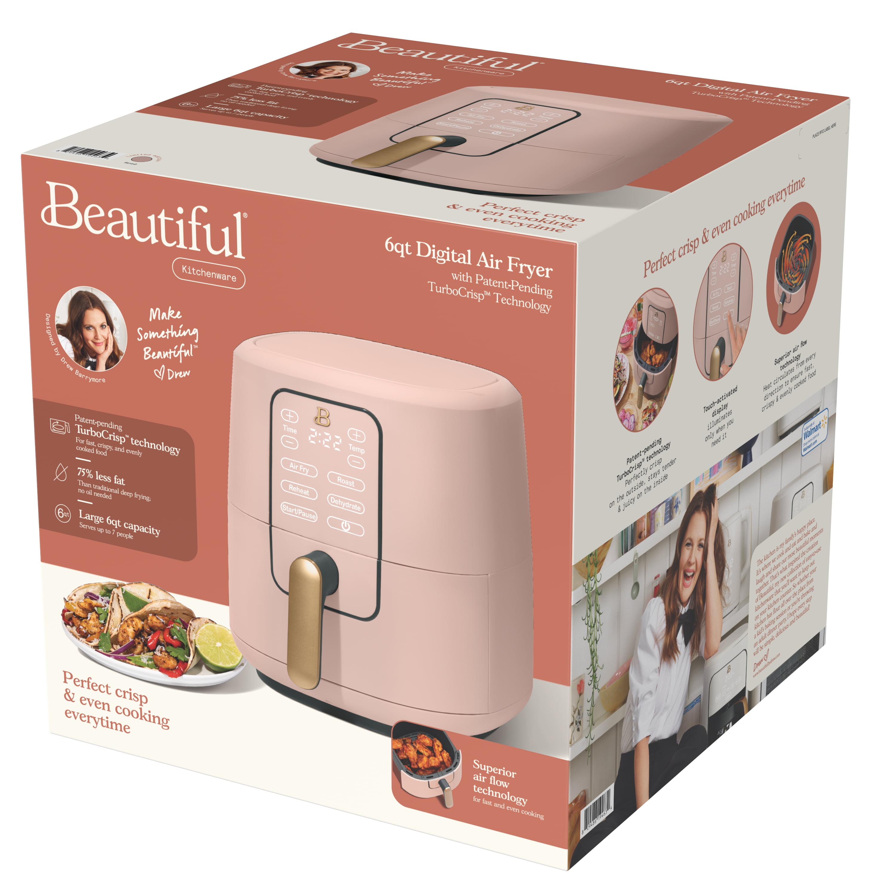 Beautiful 6 Qt Air Fryer with TurboCrisp Technology and Touch-Activated  Display, Black Sesame by Drew Barrymore 