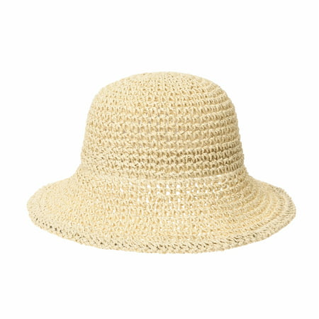 WITHMOONS Women Flanging Straw Sun Hat Summer Bowler Beach Cap CR9982 (Ivory)
