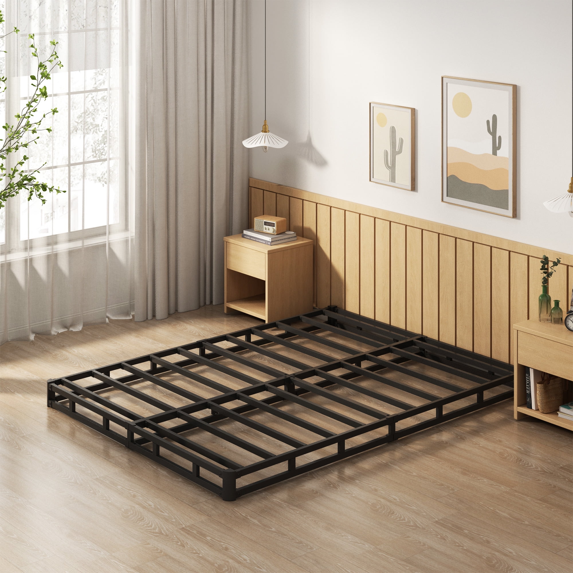 Maenizi King Size Box Spring 4 inch Low Profile, Heavy Duty Metal with Fabric Cover, Easy Assembly, Noise Free, Black