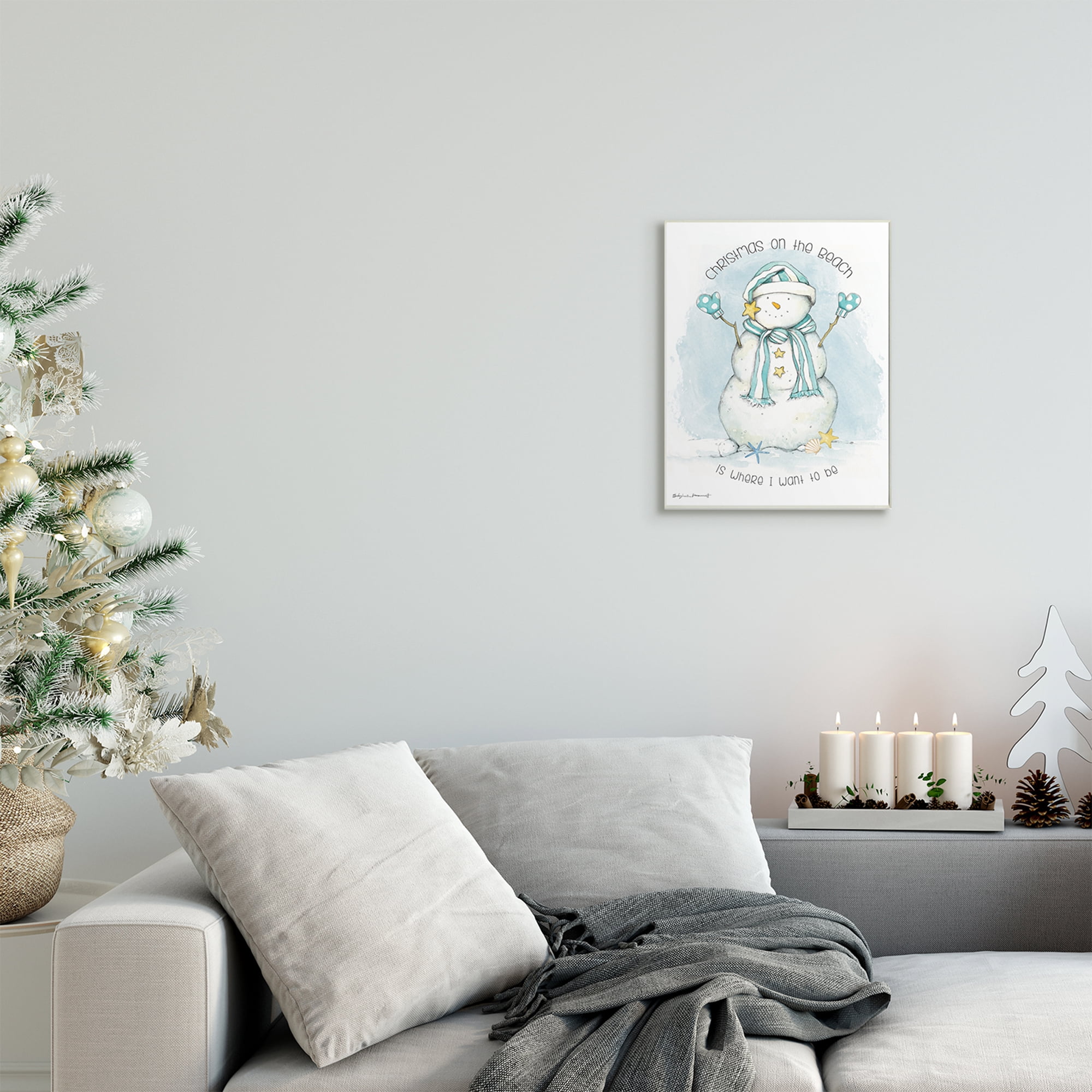 Stupell Industries Christmas On the Beach Sentiments Nautical Snowman Nature Painting Unframed Art Print Wall Art, 10 x 15