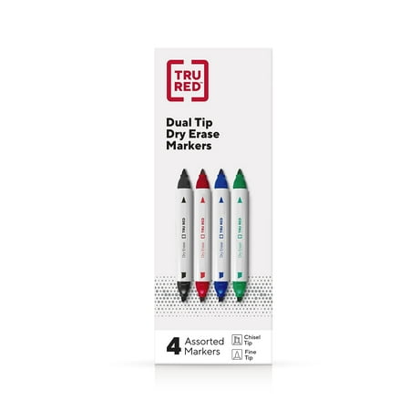 TRU RED Tank Dry Erase Markers Twin Tip Assorted Colors 4/Pack 