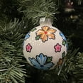 thumbnail image 3 of Glass Christmas Tree Ornaments - 67mm/2.63" [4 Pieces] Decorated Balls from Christmas by Krebs Seamless Hanging Holiday Decor (Porcelain White with Boho Flowers), 3 of 3