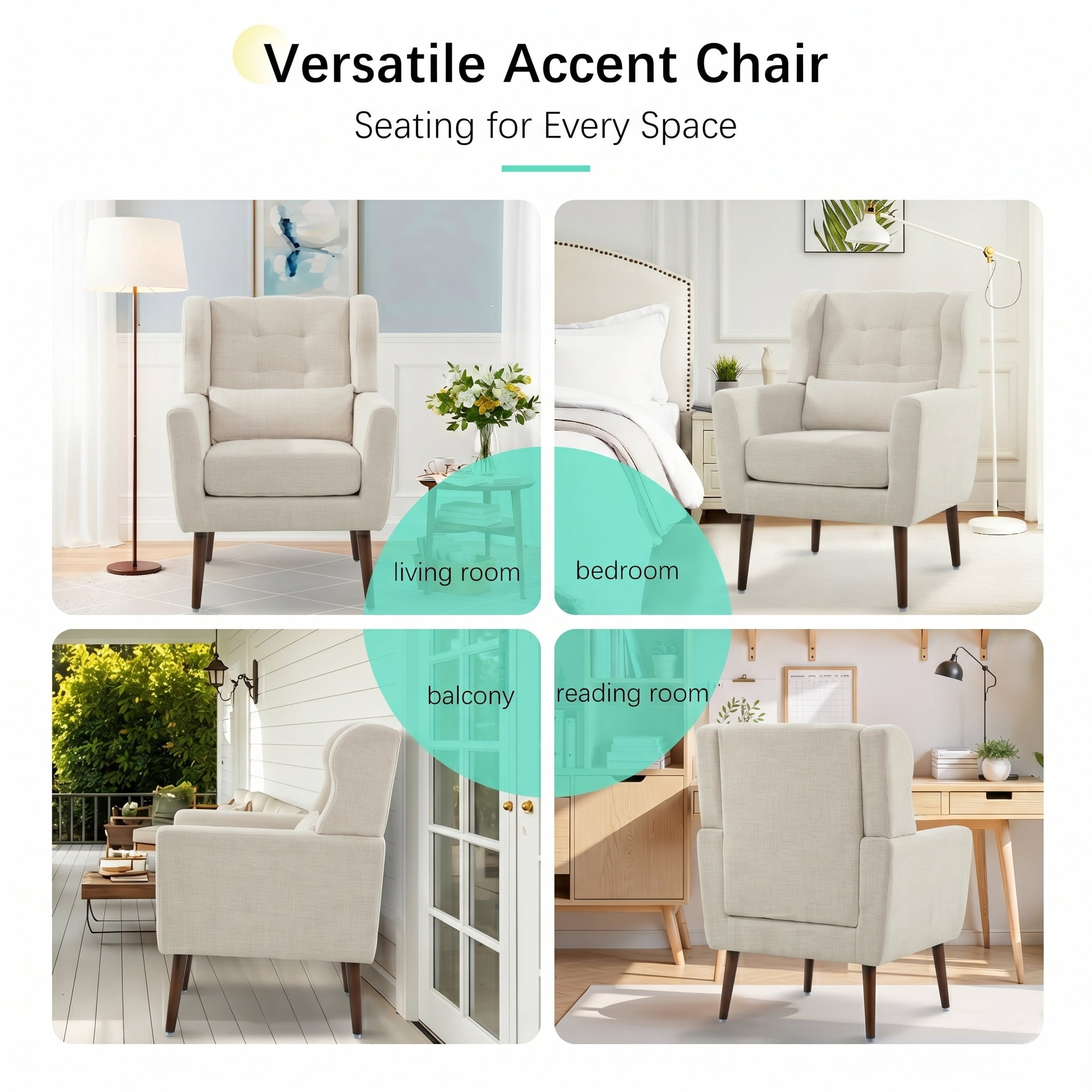 AISWORD Modern Accent Chair, Upholstered Armchair with Pillow, Fabric Single Sofa Chair with Lounge Seat and Wood Legs Accent Chair for Living Room Bedroom Small Spaces, Beige