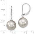 thumbnail image 2 of 925 Sterling Silver 12 13mm Grey Simulated Shell Pearl Leverback Drop Dangle Earrings Natural Stone, 2 of 6
