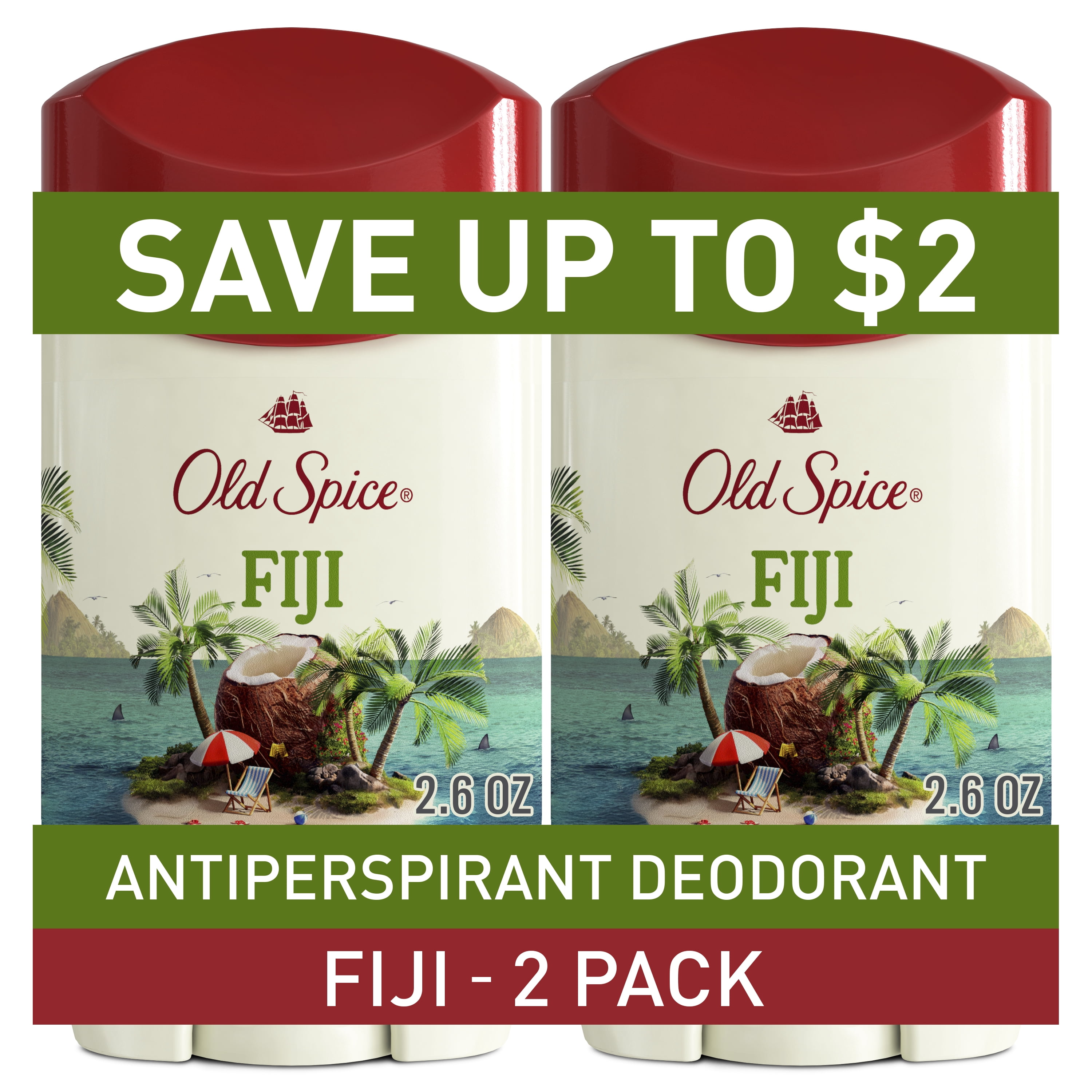 (3 pack) Old Spice Antiperspirant Deodorant for Men, Invisible Solid Stick, Fiji, 2.6 oz (2 Pack)