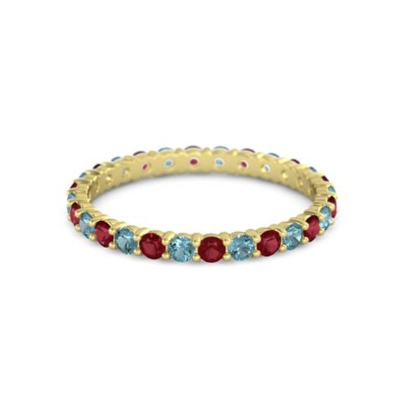 925 Sterling Silver Round Ruby London Blue Topaz Yellow Plated Band Ring