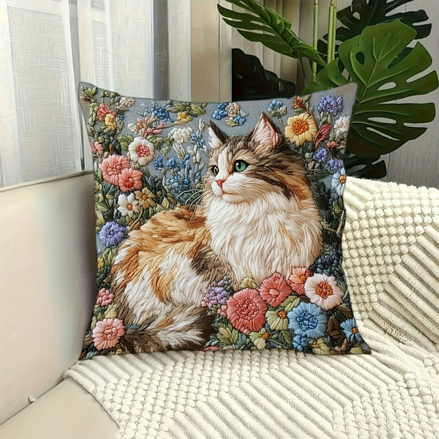 Cute Embroidery Decorative Throw Pillow Cover 18 Inch for Sofa Bedroom Living Room Home Decor