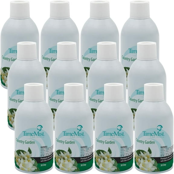 TimeMist Premium Metered Air Freshener Refills - Country Garden - 7.1 oz (Case of 12) - 1042786 - Lasts Up To 30 Days and Neutralizes Tough Unwanted Odors