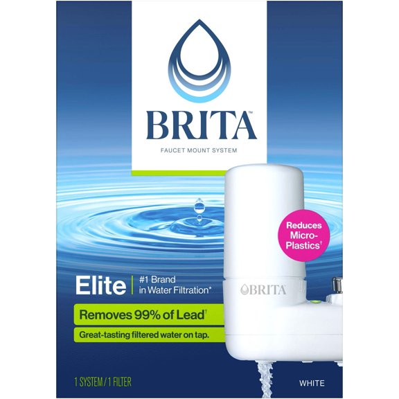 Brita Tap Water Filter System, Water Faucet Filtration System with Filter Change Reminder, Reduces Lead, BPA Free, Fits Standard Faucets Only - Basic, White,
