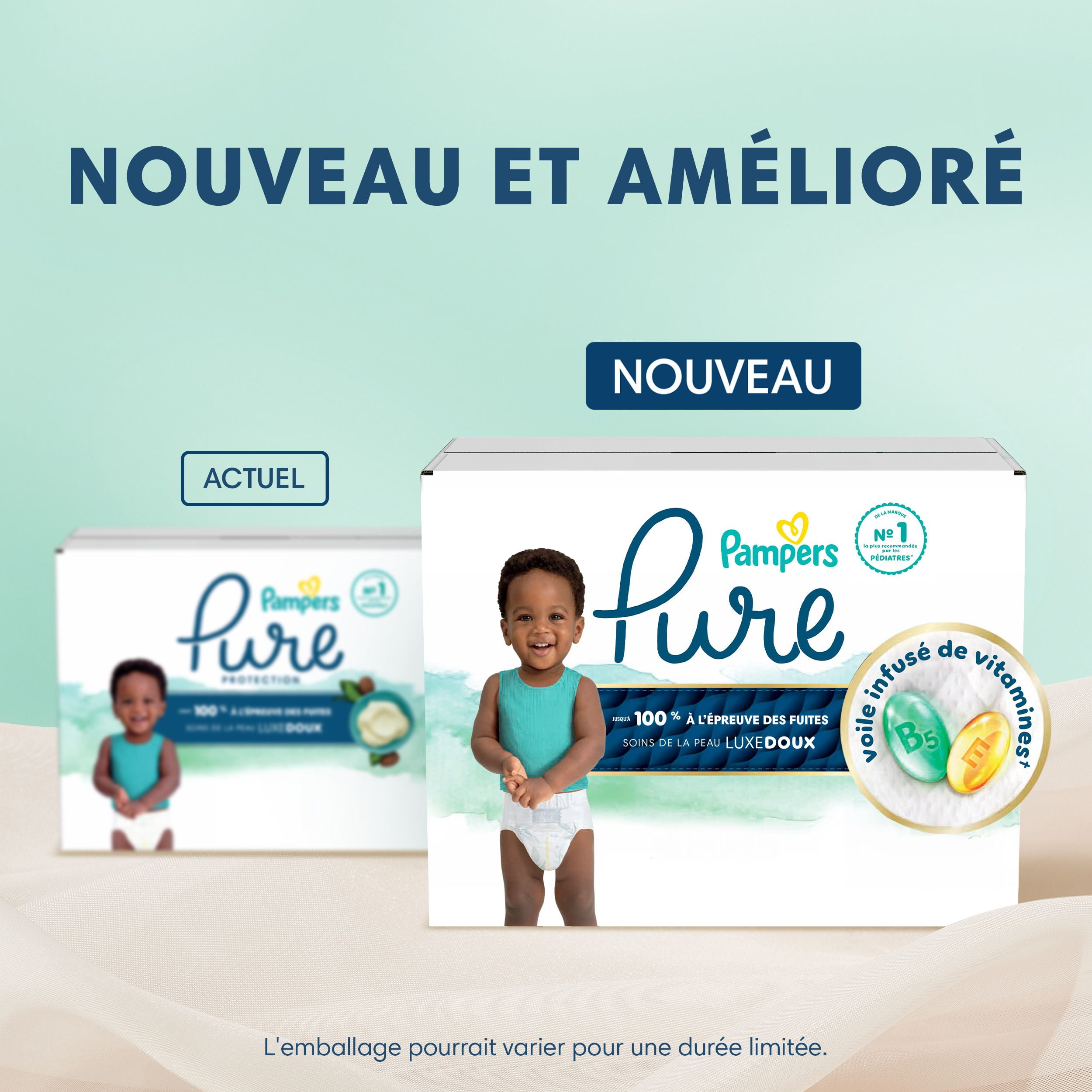 Pampers Pure Baby Diapers, Size 2 (12-18 lbs), 186, Up to 100% Leakproof, Premium Hypoallergenic Soft Diapers