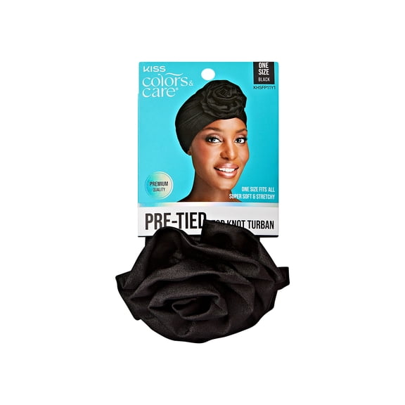 Kiss Colors & Care Top Knot Pre-Tied Turban Hair Wrap , Black