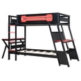 thumbnail image 5 of Harper & Bright Designs Gaming Bunk Bed Twin Size with 2 Built-in Desks, Wood Twin over Twin Bunk Frame for 2 with USB Desktop Ports & Pegboard Organizer, Red, 5 of 19
