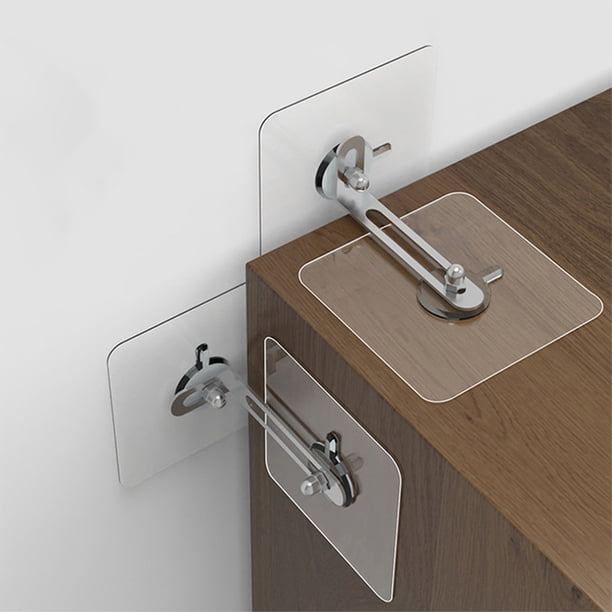 Fijadores de mesa y armario con parches de montaje | Estabilizador de muebles antivuelco y antivibración | Soporte de plástico ajustable para escritorios, estanterías, armarios de TV | Instalación