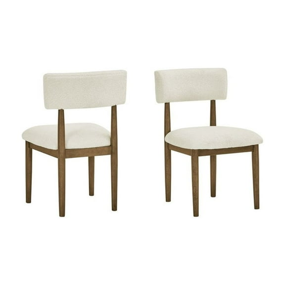 Lilola Home Darla Set of 2 Walnut Oak Dining Side Chairs with Beige Sherpa Fabric