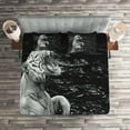 thumbnail image 2 of Ambesonne Black White Quilted Coverlet 3 Pcs, Exotic White Tiger, King Size, Charcoal Grey Pale Grey, 2 of 2