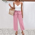 thumbnail image 2 of Casual Pants For Women Sevevn Women's Linen Blend Wide Leg Cropped Pants High Waist Drawstring Casual Capris with Pockets Pink S, 2 of 7