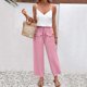 thumbnail image 2 of Pantalones Elásticos de Cintura para Mujeres Pantalones Largos de Cordón de Mezcla de Lino Sólido con Bolsillos Laterales Casual, Pantalones de Lino de Mujer con Bolsillos, 2 of 7