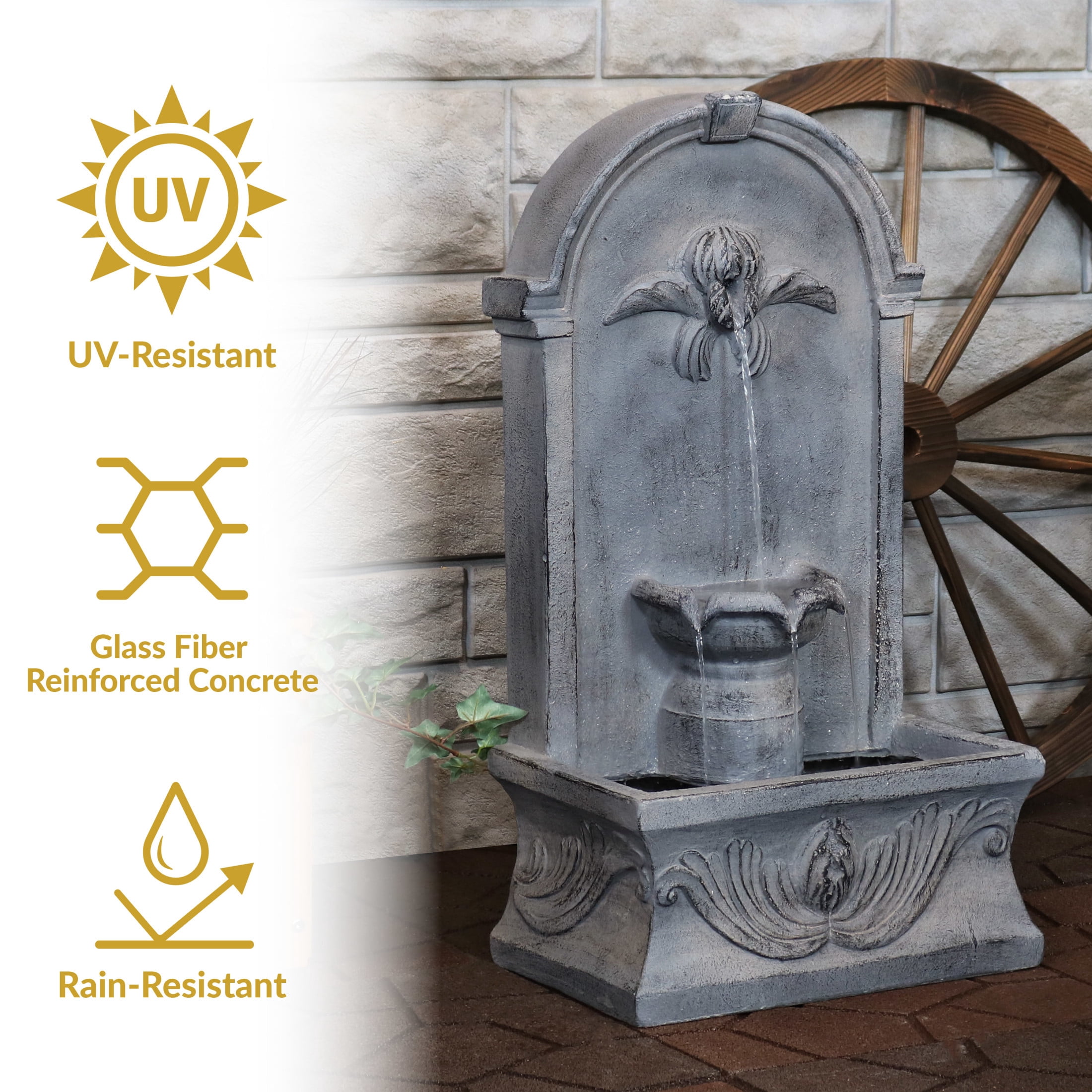 Sunnydaze French-Inspired Traditional Reinforced Concrete Outdoor Water Fountain