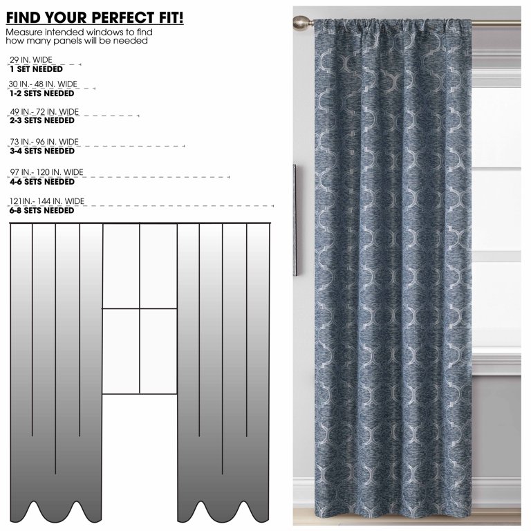 Mainstays Jacquard Blackout Panel Pair, Set of 2 Curtains, Blue
