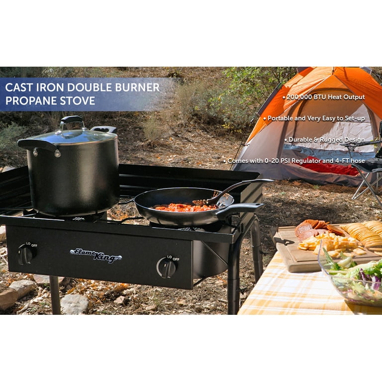 Flame King Standup 2 Burner Camp Stove, Propane Camping Stove