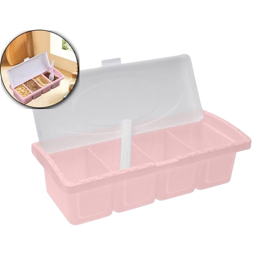 VQPeo Plastic Seasoning Box– Flip-Top Divided Storage Jar, Kitchen Organizer for Spices, Snacks & Cooked Food, Portable Container with Lid and Handle