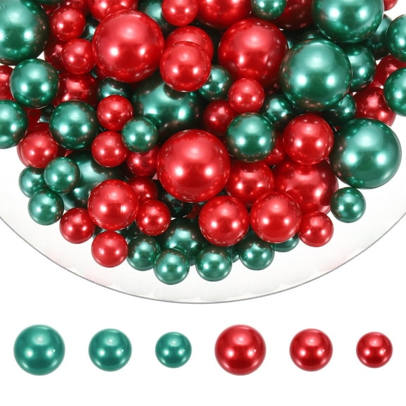 Uxcell 150 Pcs Pearl Bead for Vase Filler, 20/14/10mm Faux Pearl Floating Beads Makeup NO Hole for Candles Centerpieces Table Scatter Wedding Home Decoration(Red Dark Green)