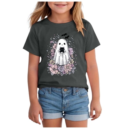 Staki Kids Halloween Shirts Halloween Shirts for Kids Toddler Girls T-Shirts Clothes Short Sleeve Cotton Tee 1-14Y 3-4 Years