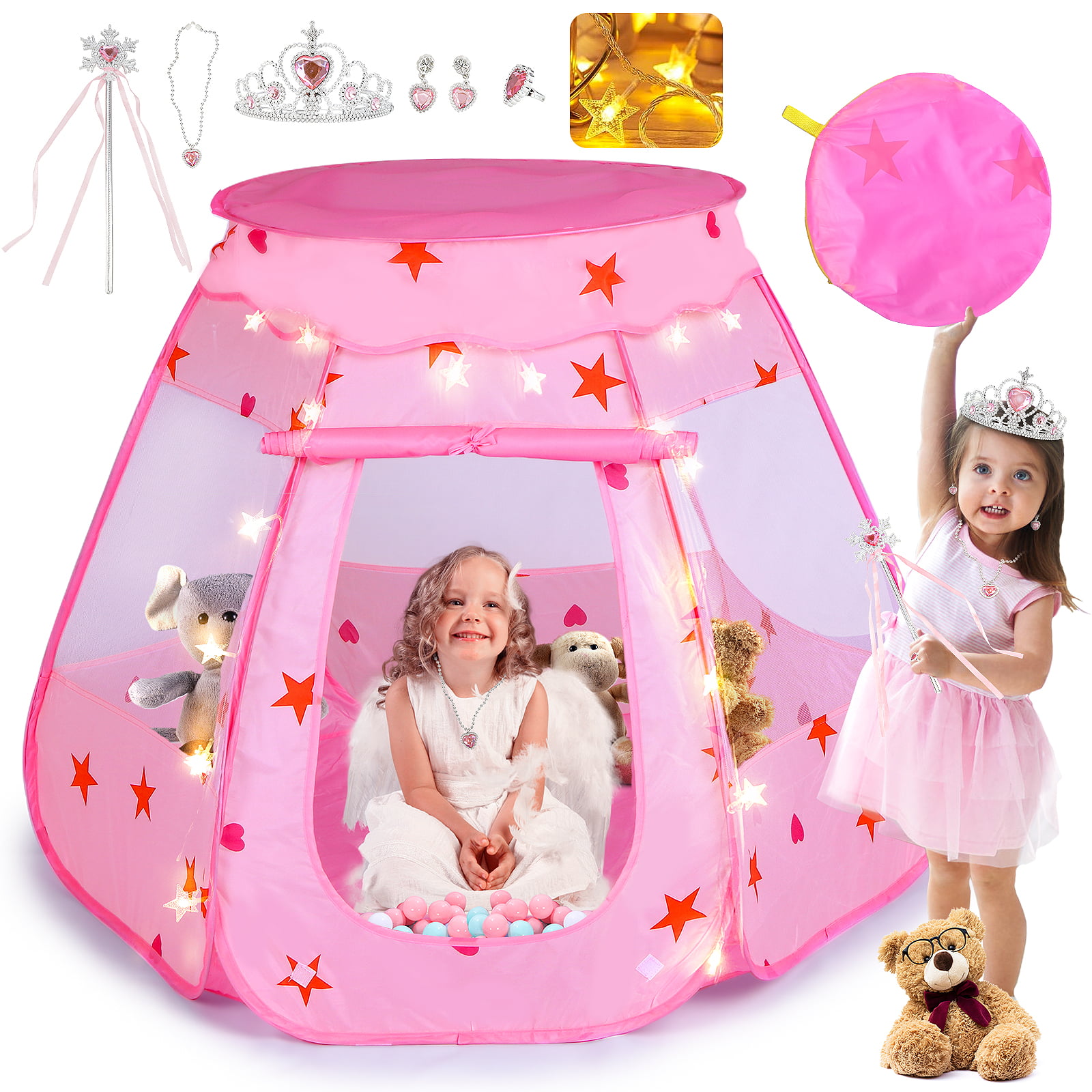 Pink Crown Play Tent Children's Castel Indoor&Outdoor Playhouse Xmas Toy Gift 